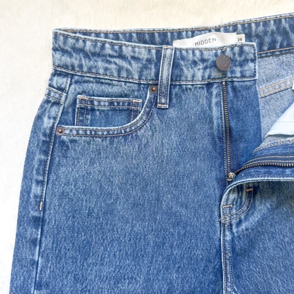 HIDDEN Zoey Tapered Mom High Rise Ankle Cropped Acid Wash 100% Cotton Jeans - Picture 12 of 12